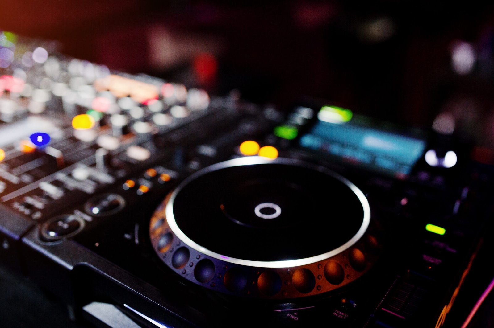 dj spinning mixing scratching track controls dj s deck strobe dj music club life concept