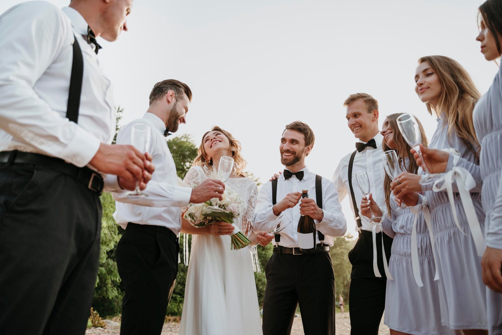 people celebrating wedding beach