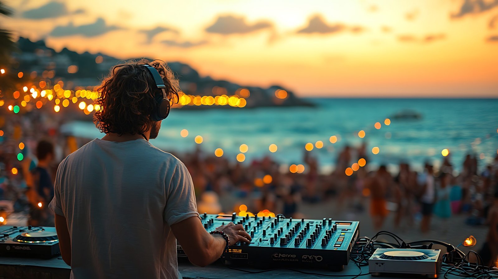 there is man that is standing djs table