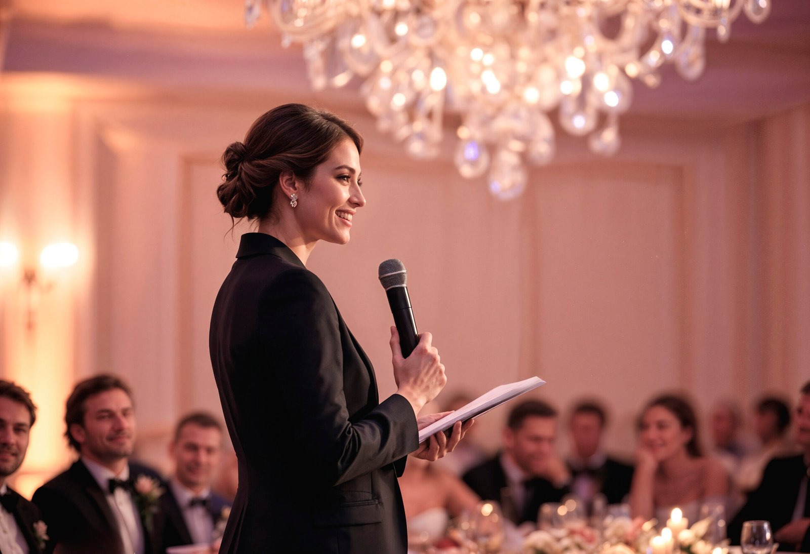 woman holding wedding speech